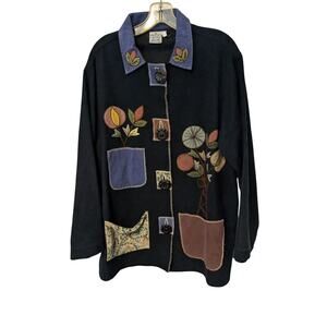 Parsley & Sage Casual Jacket Artsy Art To Wear Black Funky Buttons Large Pockets